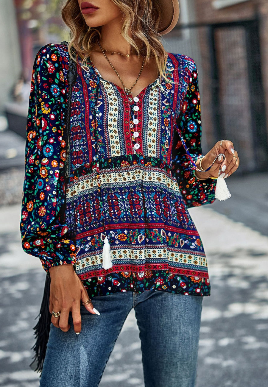 Blusa bohemia con escote en V multicolor 
