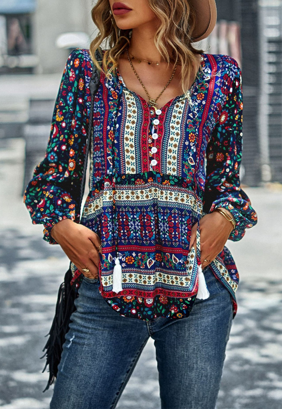Blusa bohemia con escote en V multicolor 
