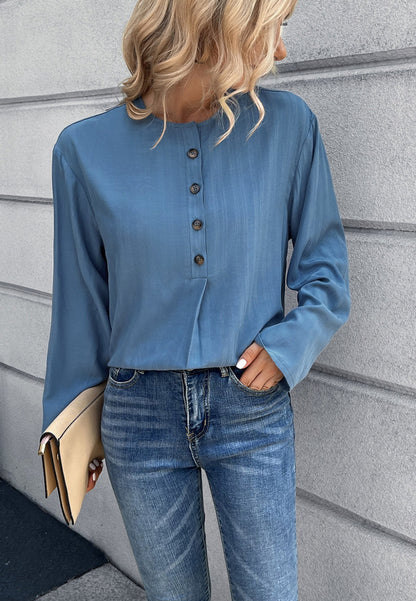 Round Neck Contrast Button Blouse