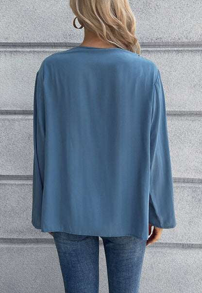 Round Neck Contrast Button Blouse