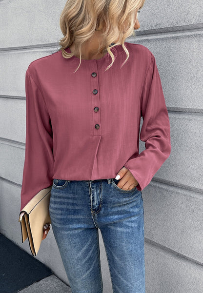 Round Neck Contrast Button Blouse