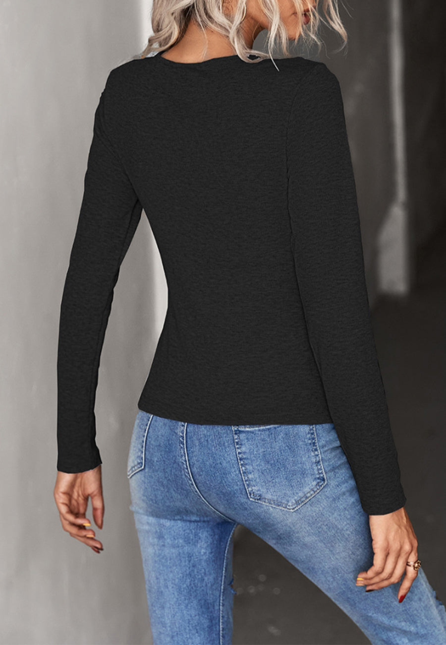 Camisa básica Henley con botones a presión 