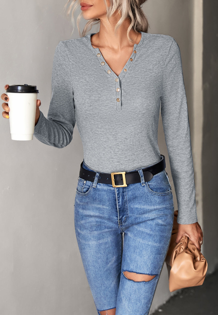 Camisa básica Henley con botones a presión 