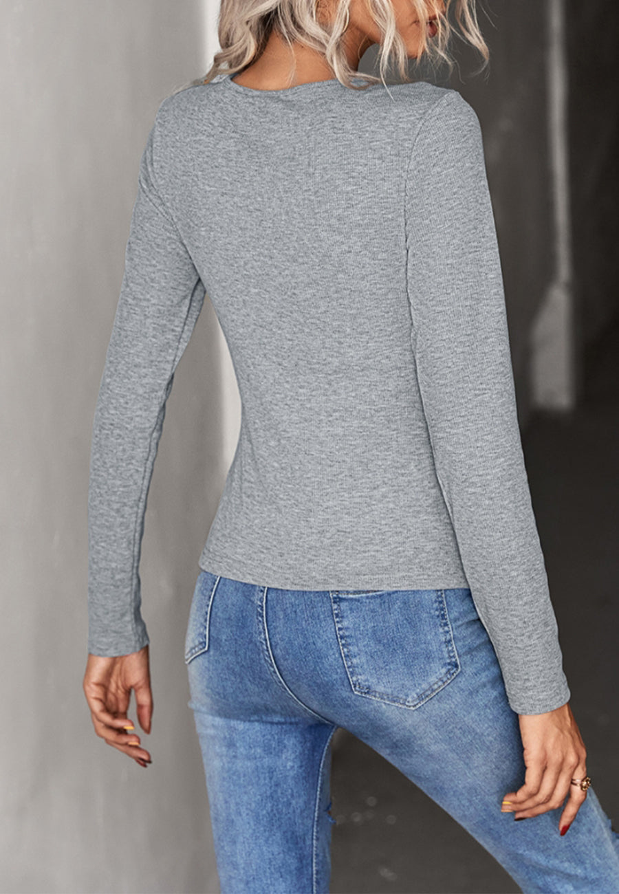 Camisa básica Henley con botones a presión 