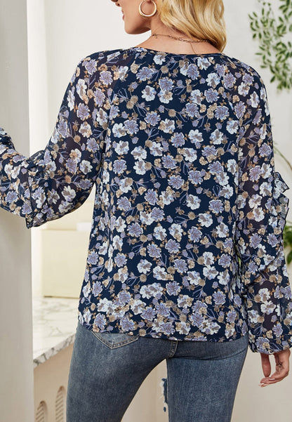 Blusa con volantes y estampado floral 