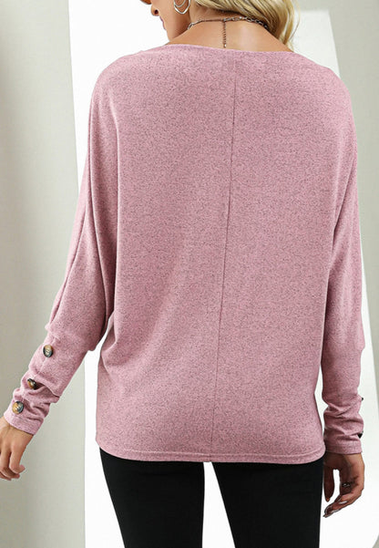 Boat Neck Button Sleeve Sweater