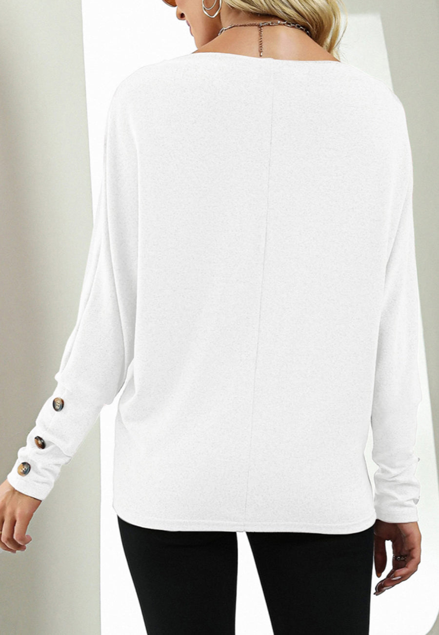 Boat Neck Button Sleeve Sweater