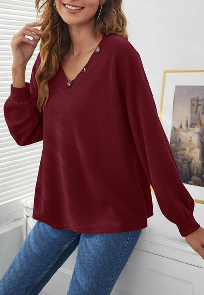 Solid Contrast Button Detail Sweater