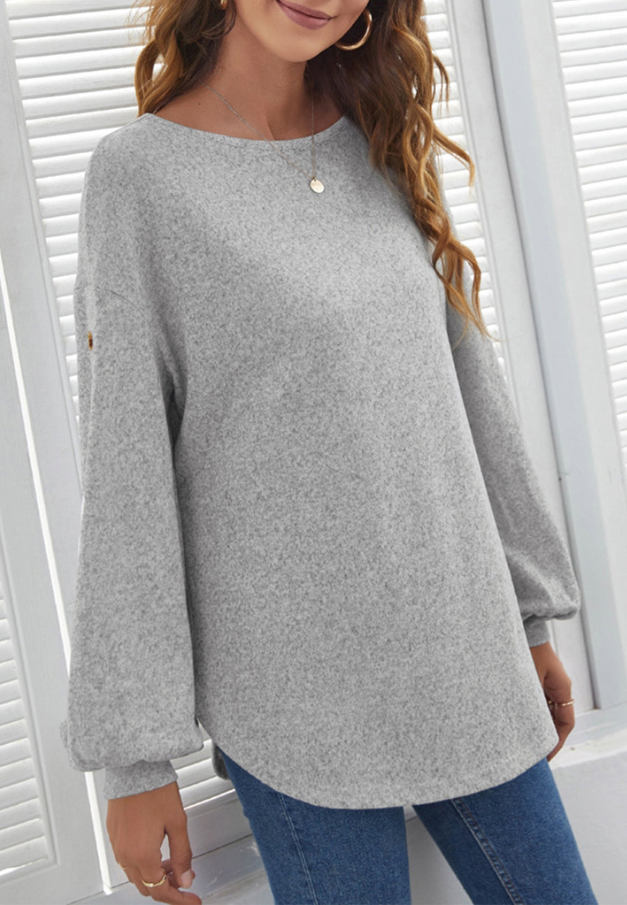 Contrast Button Bishop Sleeve Sweater