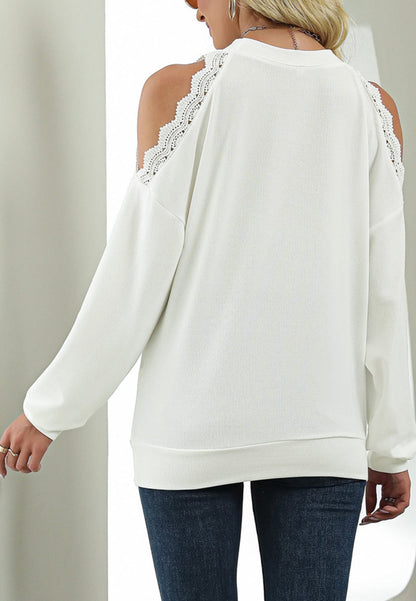 Lace Trim Shoulder Cutout Sweater