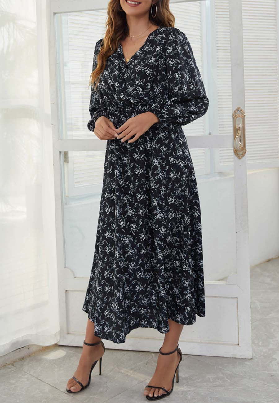 Surplice Neck Floral Midi Dress