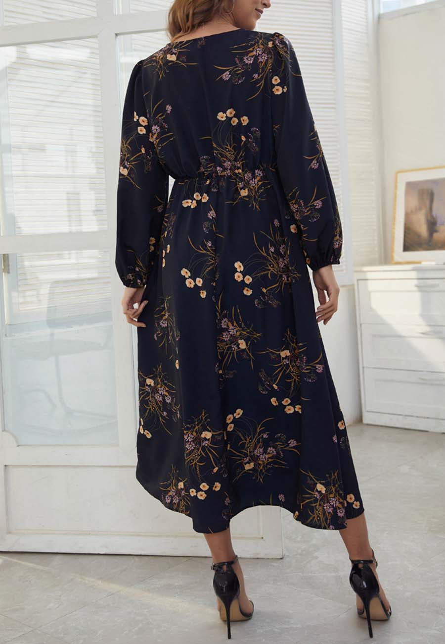 Vestido midi floral con escote cruzado