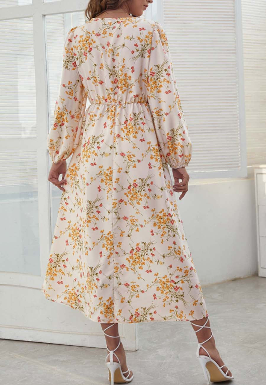 Surplice Neck Floral Midi Dress