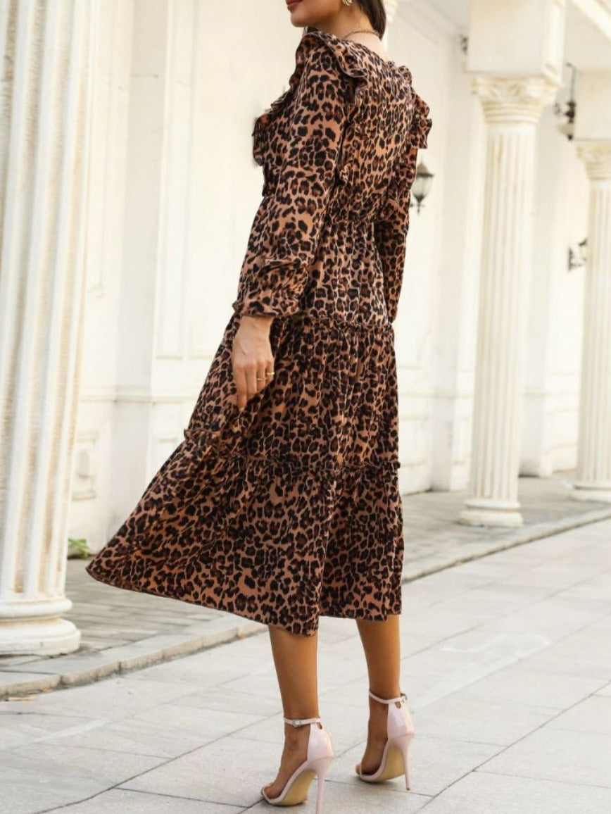 Leopard Print Ruffle Front Dress