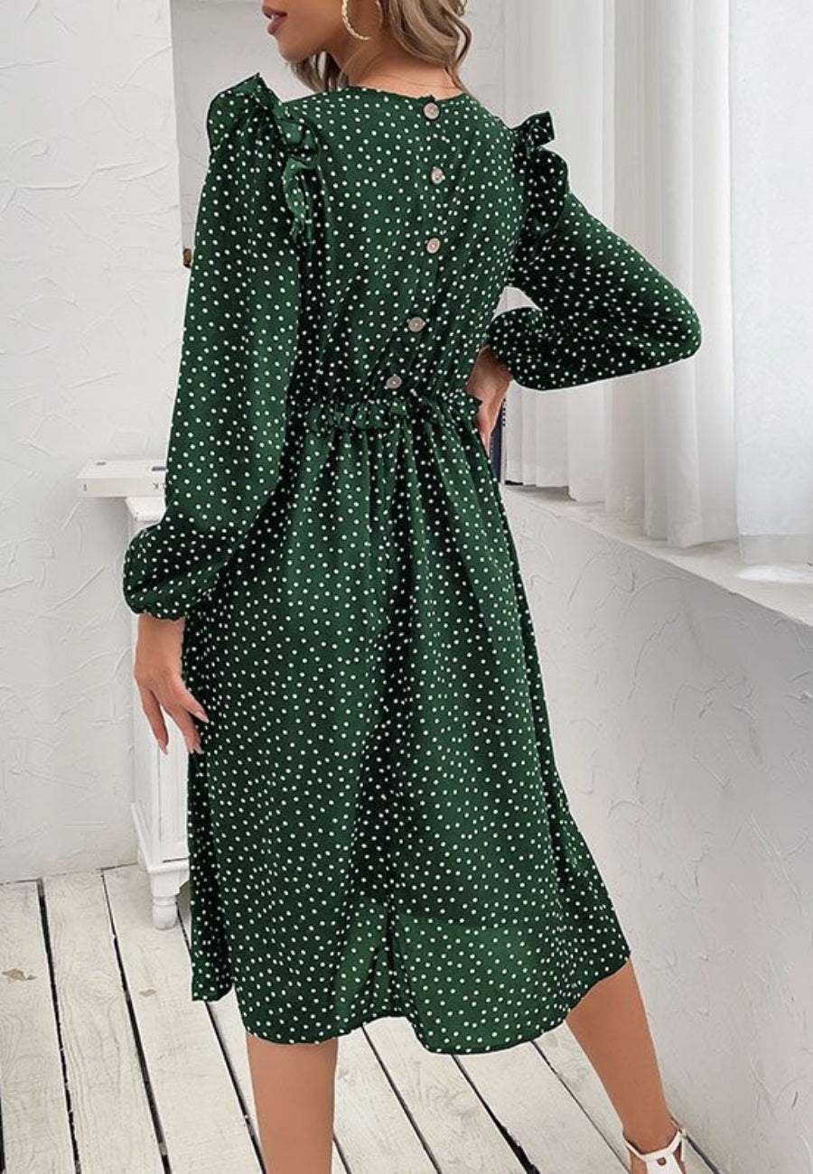 Vestido con botones en la espalda y lunares 