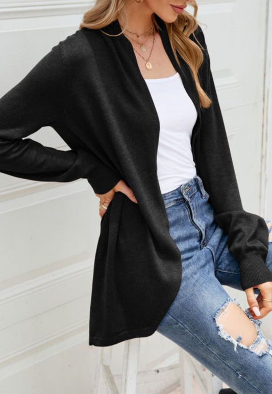 Solid Color Rounded Hem Cardigan