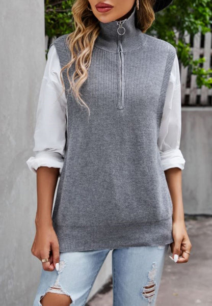 Chaleco tipo suéter con cremallera de color liso 