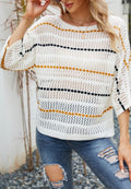 Striped Knit Three Quarter Sleeve Sweater