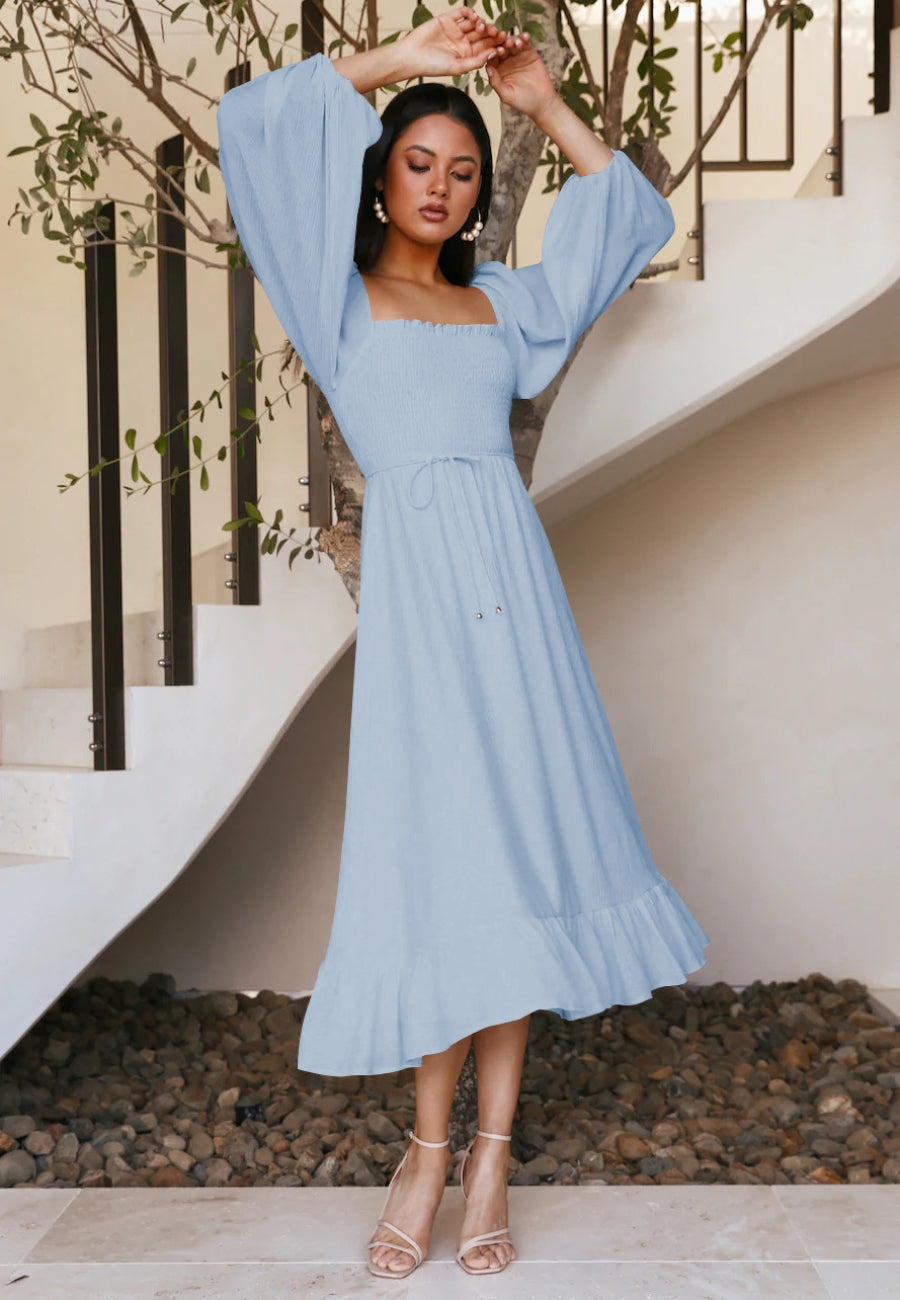 Shirred Bishop Sleeve Dress