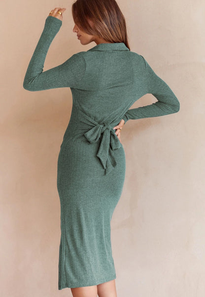 Button Detail Slit Dress