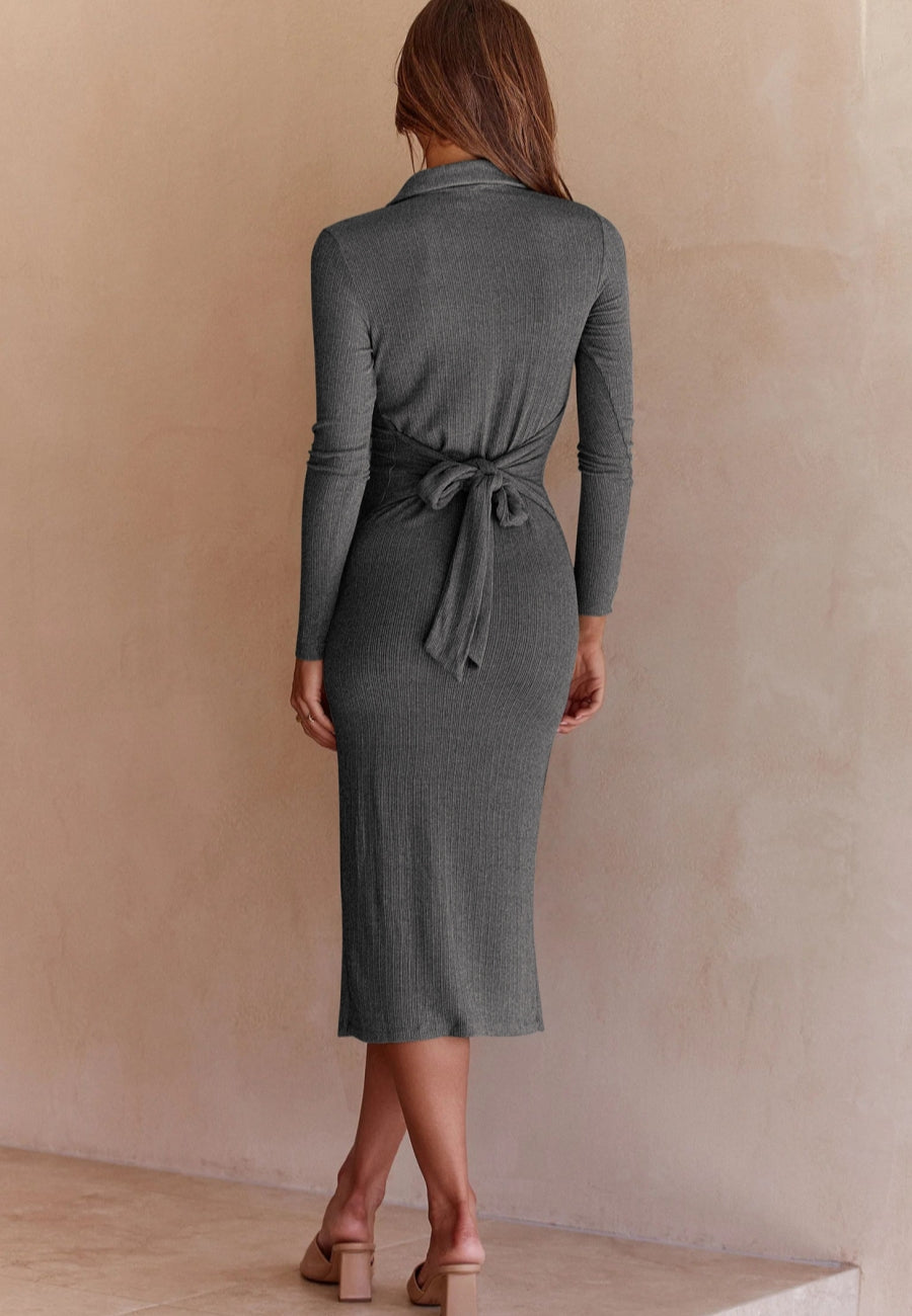 Button Detail Slit Dress