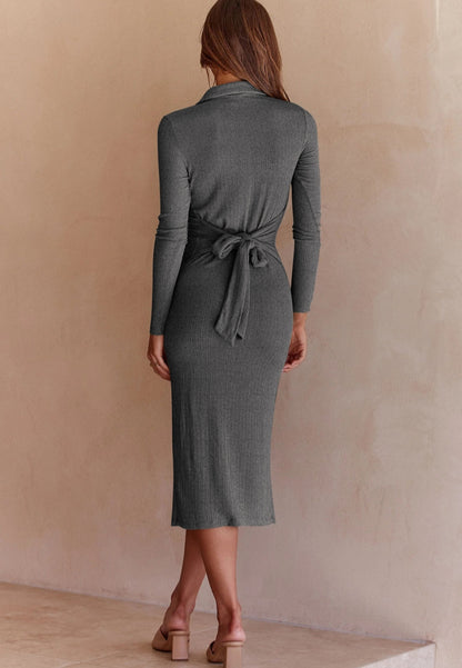 Button Detail Slit Dress