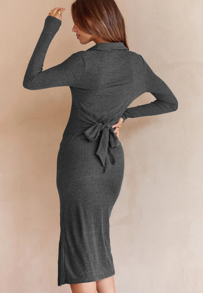 Button Detail Slit Dress