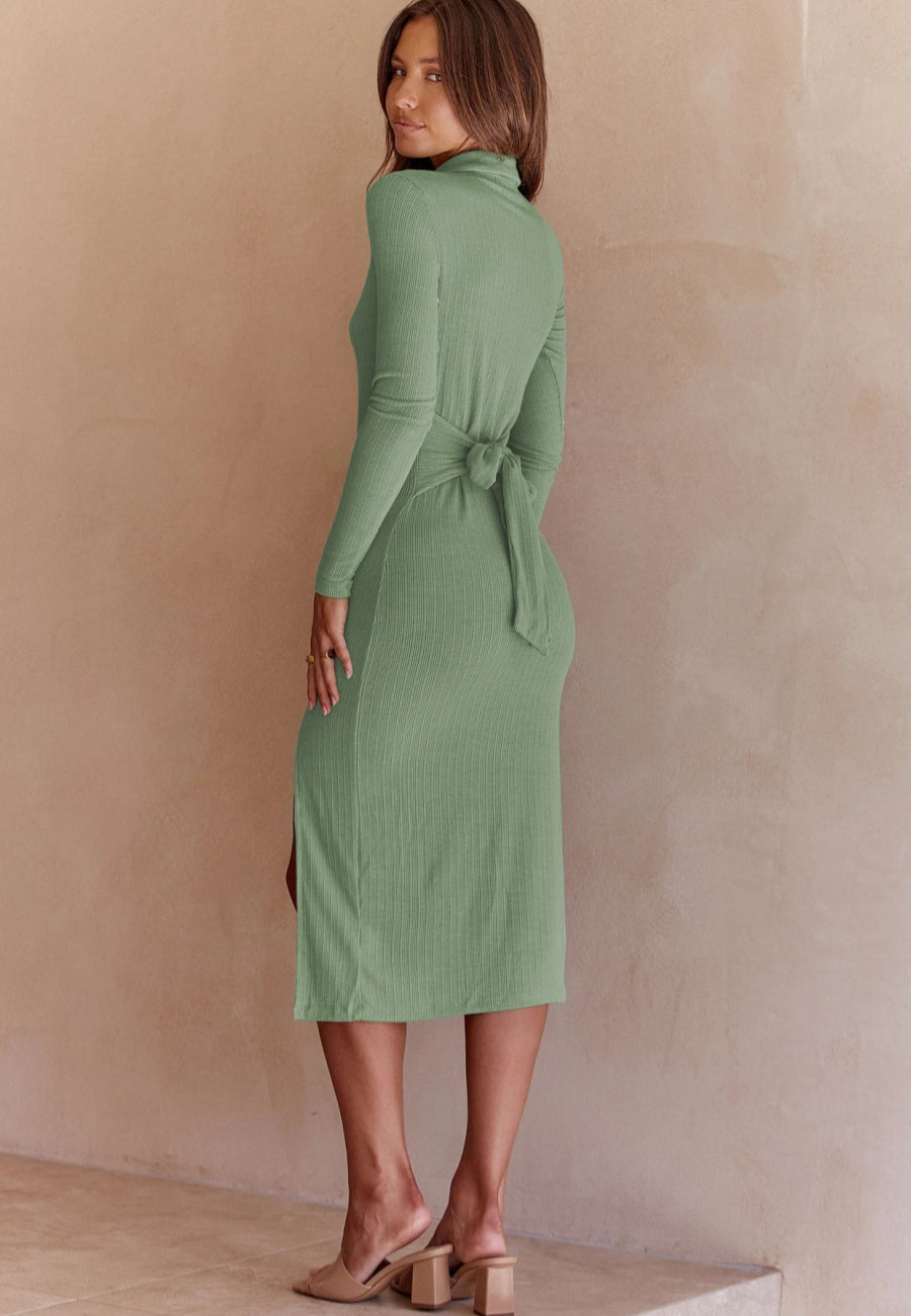 Button Detail Slit Dress