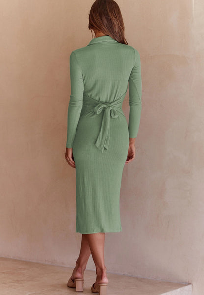 Button Detail Slit Dress