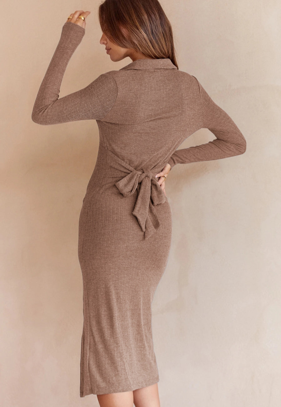 Button Detail Slit Dress