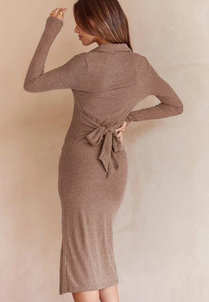 Button Detail Slit Dress