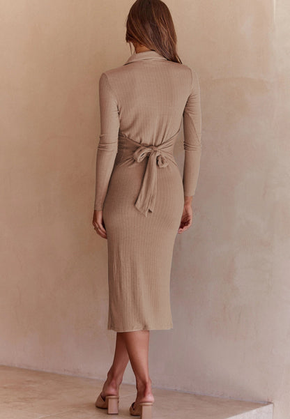 Button Detail Slit Dress