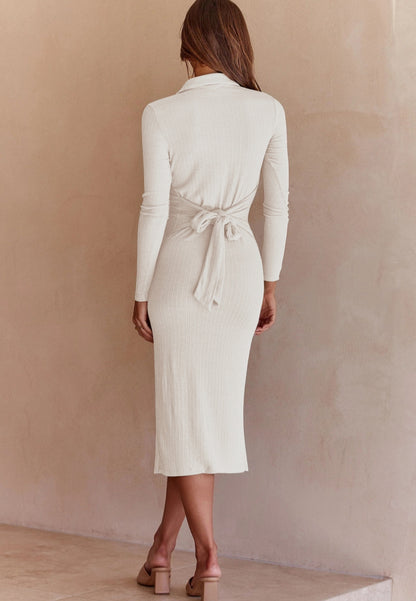 Button Detail Slit Dress