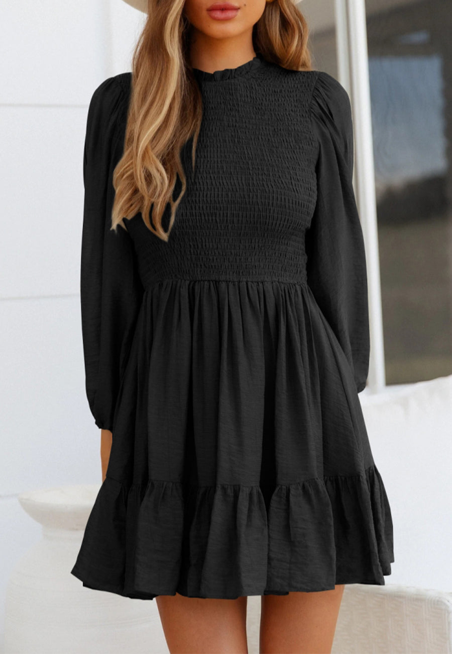 Shirred Ruffle Hem Swing Dress