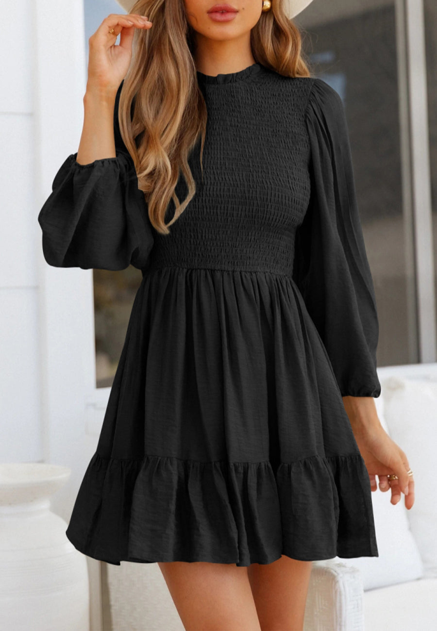 Shirred Ruffle Hem Swing Dress