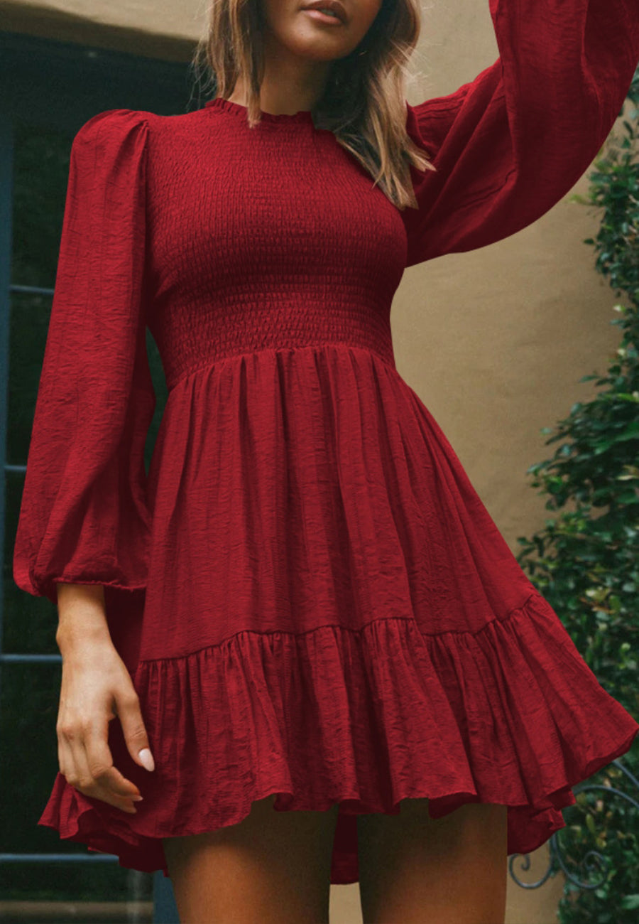 Shirred Ruffle Hem Swing Dress