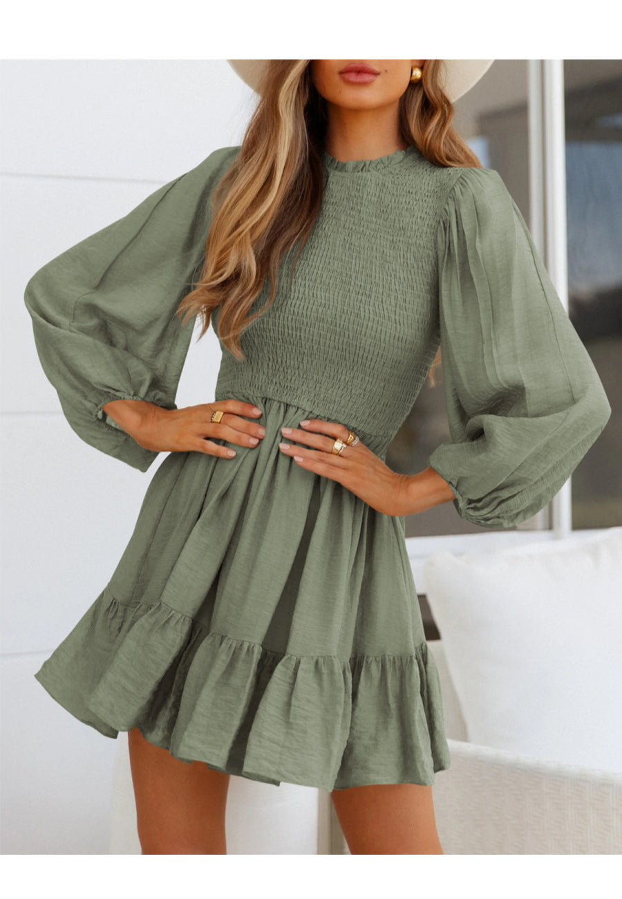 Shirred Ruffle Hem Swing Dress