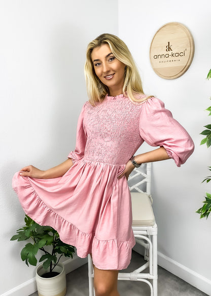 Shirred Ruffle Hem Swing Dress