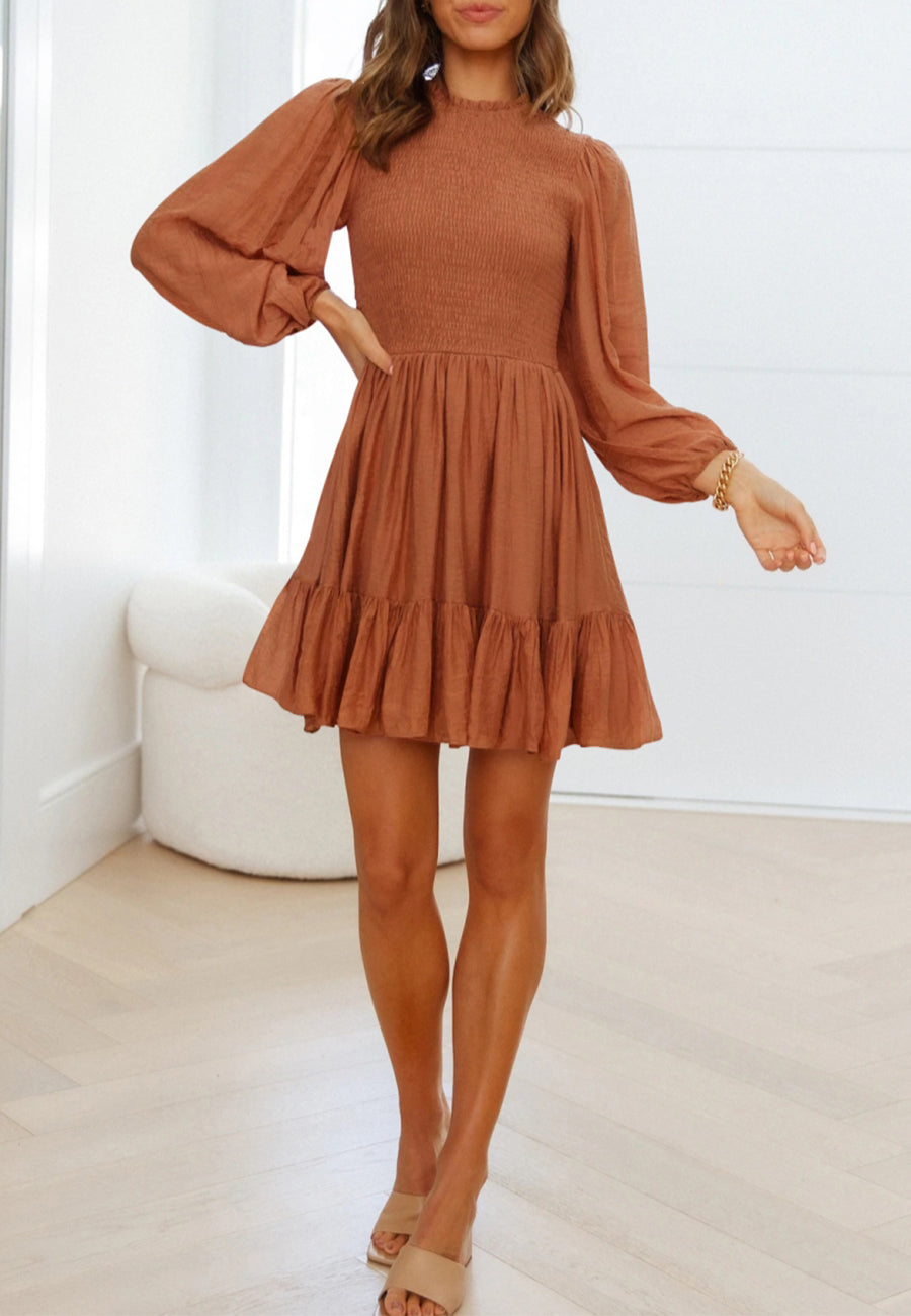 Shirred Ruffle Hem Swing Dress