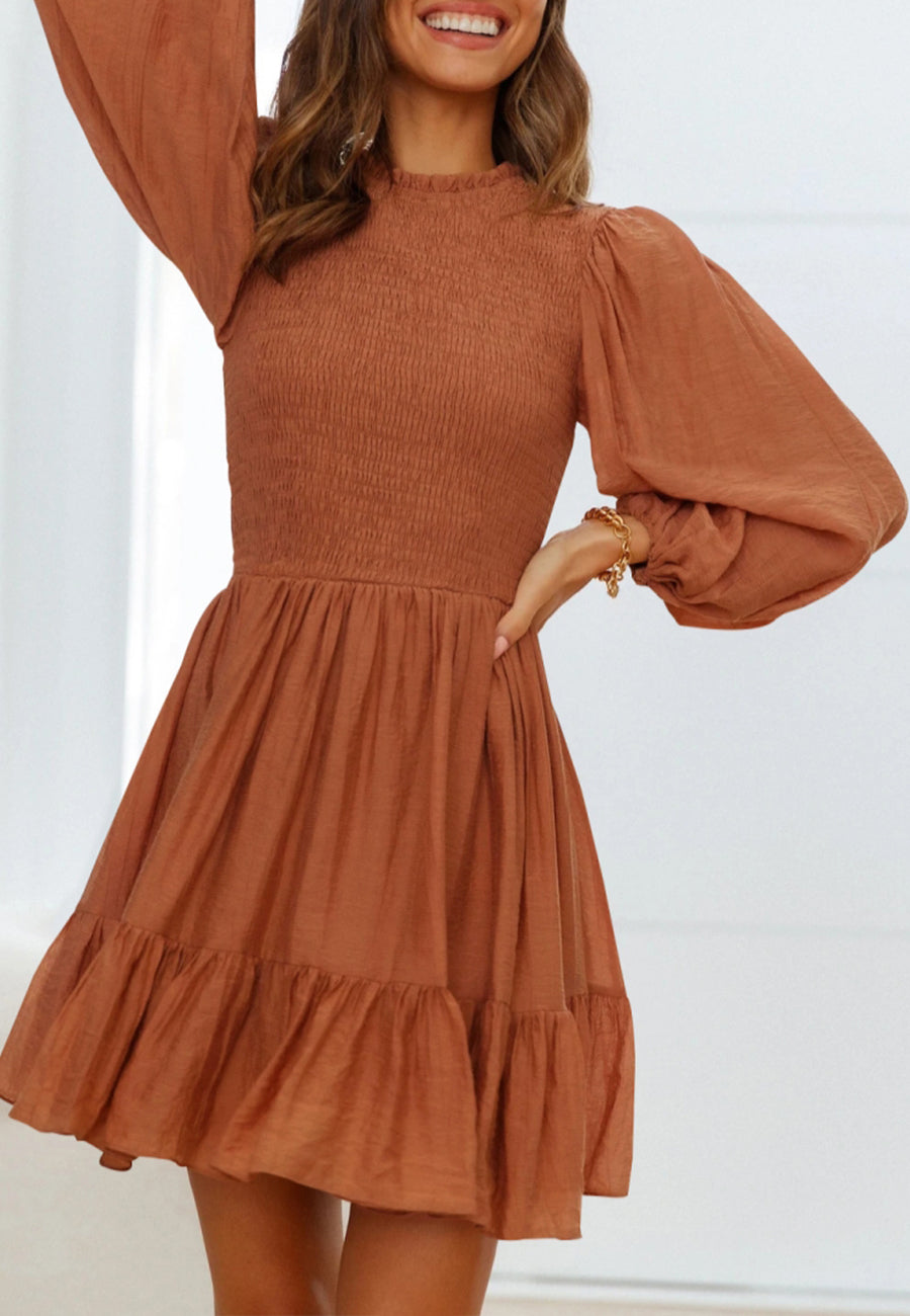 Shirred Ruffle Hem Swing Dress