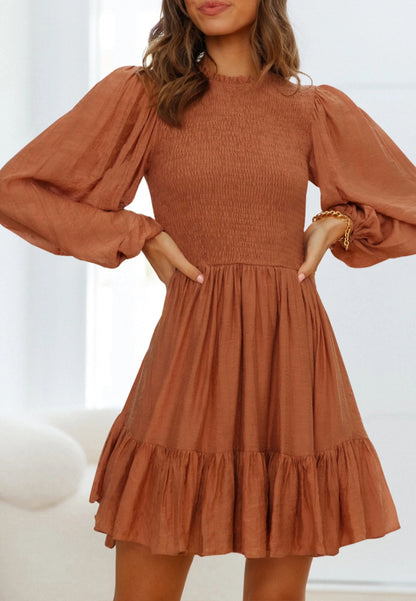 Shirred Ruffle Hem Swing Dress