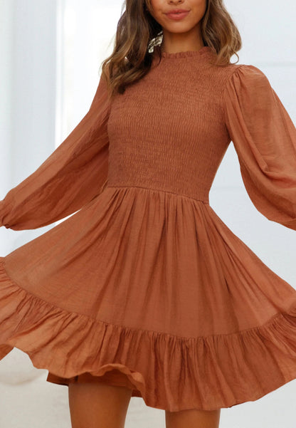 Shirred Ruffle Hem Swing Dress