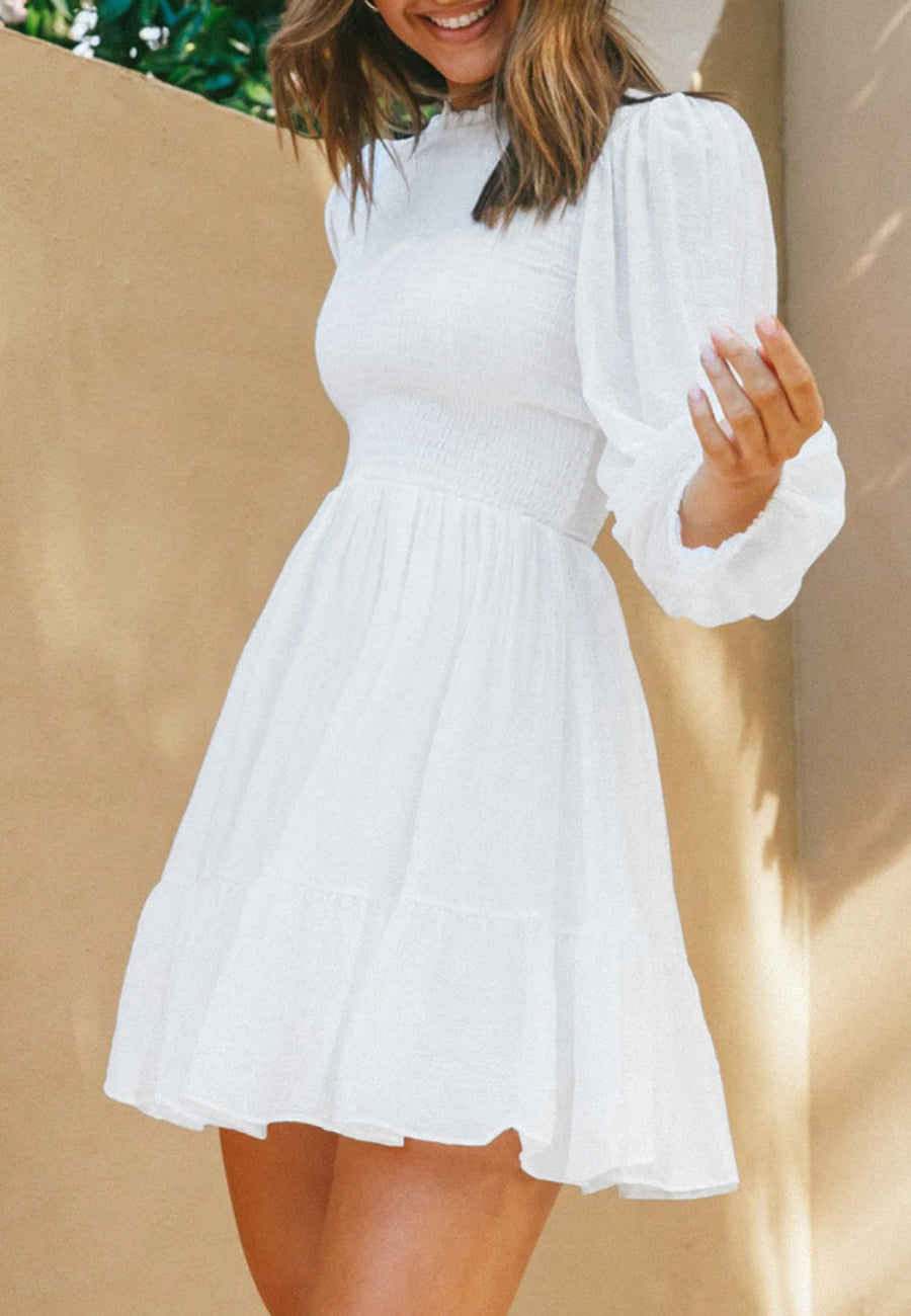 Shirred Ruffle Hem Swing Dress