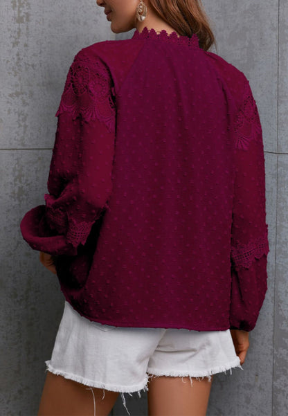 Clip Dot Lace Detail Boho Blouse