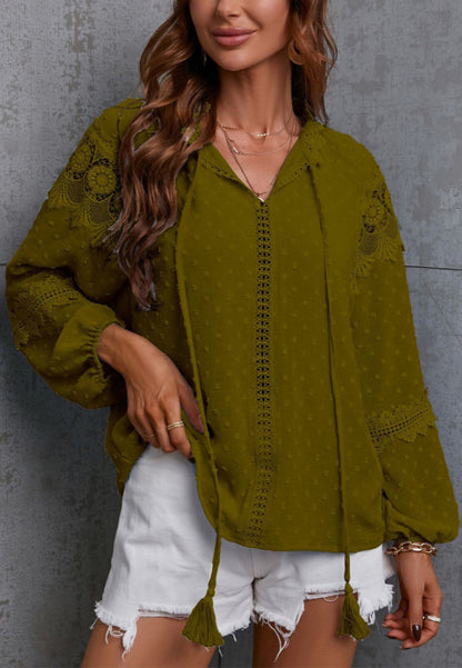 Clip Dot Lace Detail Boho Blouse