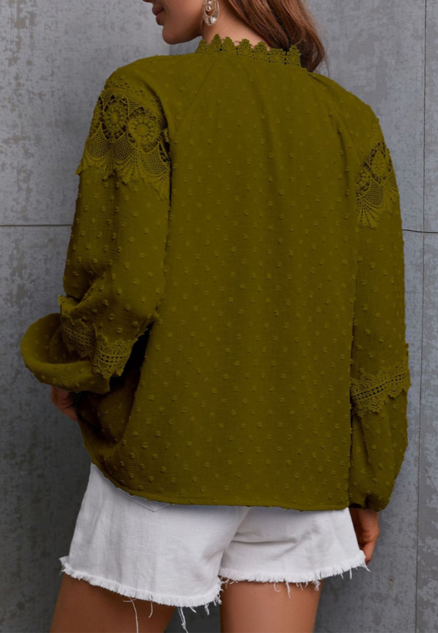 Clip Dot Lace Detail Boho Blouse