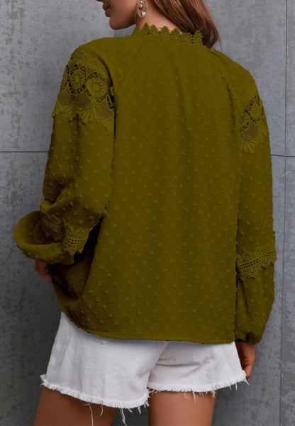 Clip Dot Lace Detail Boho Blouse
