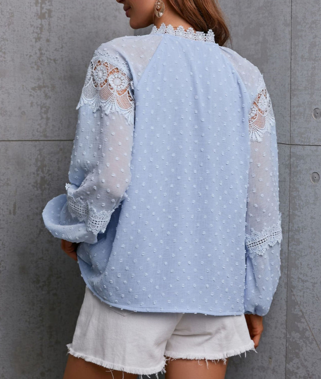 Clip Dot Lace Detail Boho Blouse