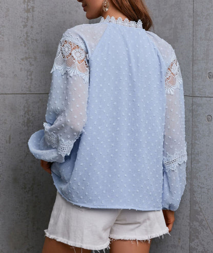 Clip Dot Lace Detail Boho Blouse