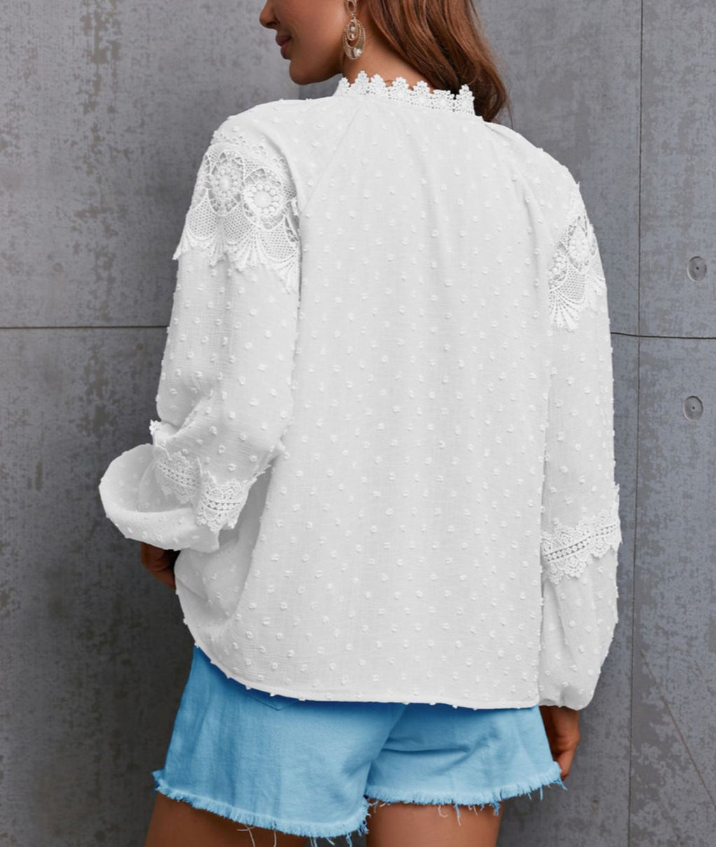 Clip Dot Lace Detail Boho Blouse